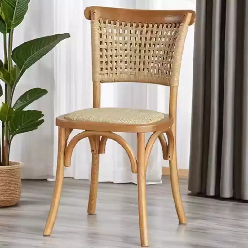 北欧阿尔勒田园椅复古实木绳编餐椅家用法式乡村休闲民宿酒店椅子