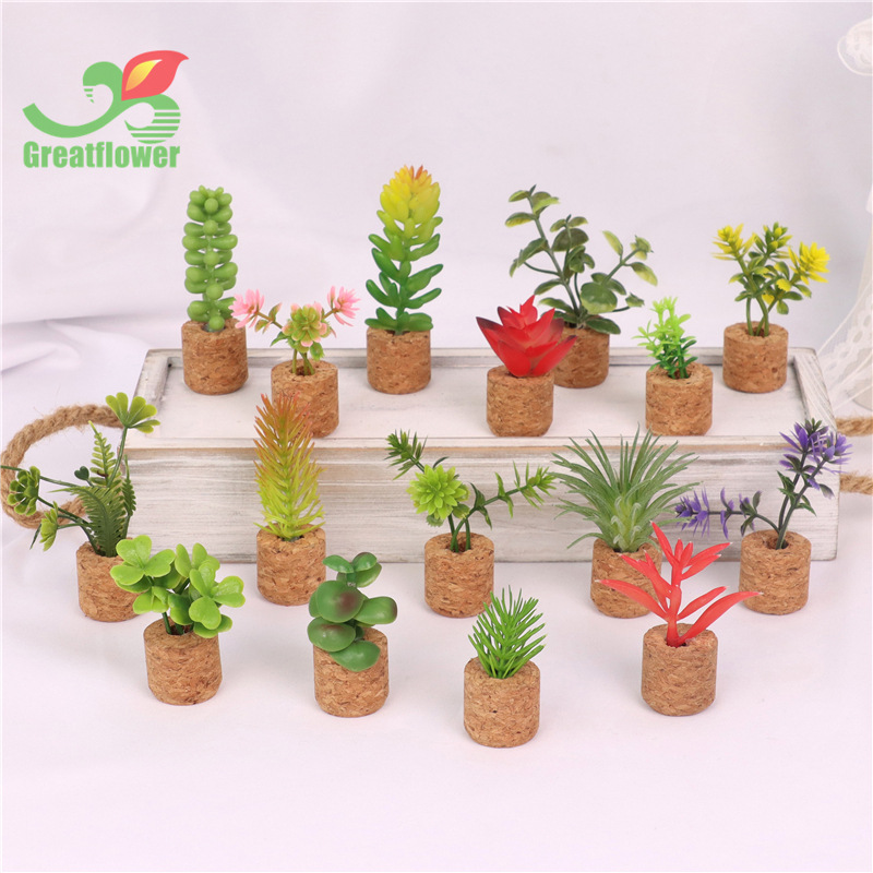 Simulación de suministro transfronterizo suculenta flor artificial en maceta Corcho decoración del coche simulación planta tapón de vino refrigerador pegatinas al por mayor