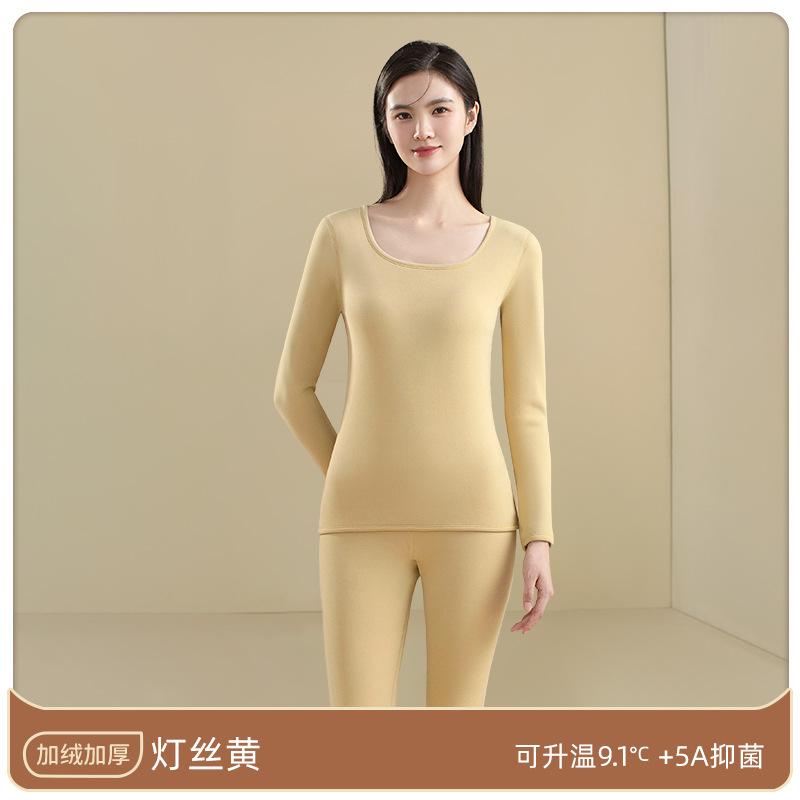 Ropa interior térmica de las mujeres de terciopelo forrado de lana gruesa camisa de fondo sin costura calefacción súper gruesa polar ropa de otoño pantalones largos traje de invierno