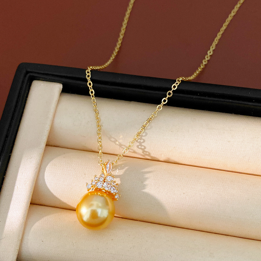18 quilates de oro verdadero collar de perlas de piedra de aluminio ligero lujo de alta calidad cadena de clavícula simple conjunto de joyería de moda diaria