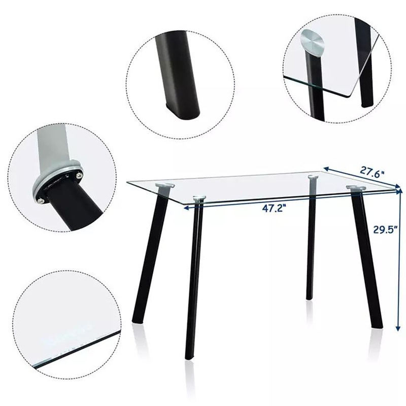 Mesa de comedor de vidrio largo de exportación transfronteriza sala de estar doméstica de 4 personas 6 personas mesa de comedor de vidrio templado rectangular de comercio exterior