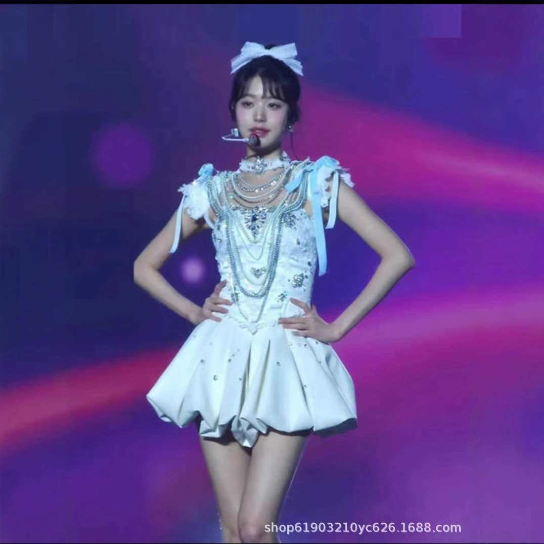 Костюм для танцев в одном стиле группы IVE Zhang Yuanying, сверхмощный костюм с бриллиантами, джазовый костюм, милое платье принцессы