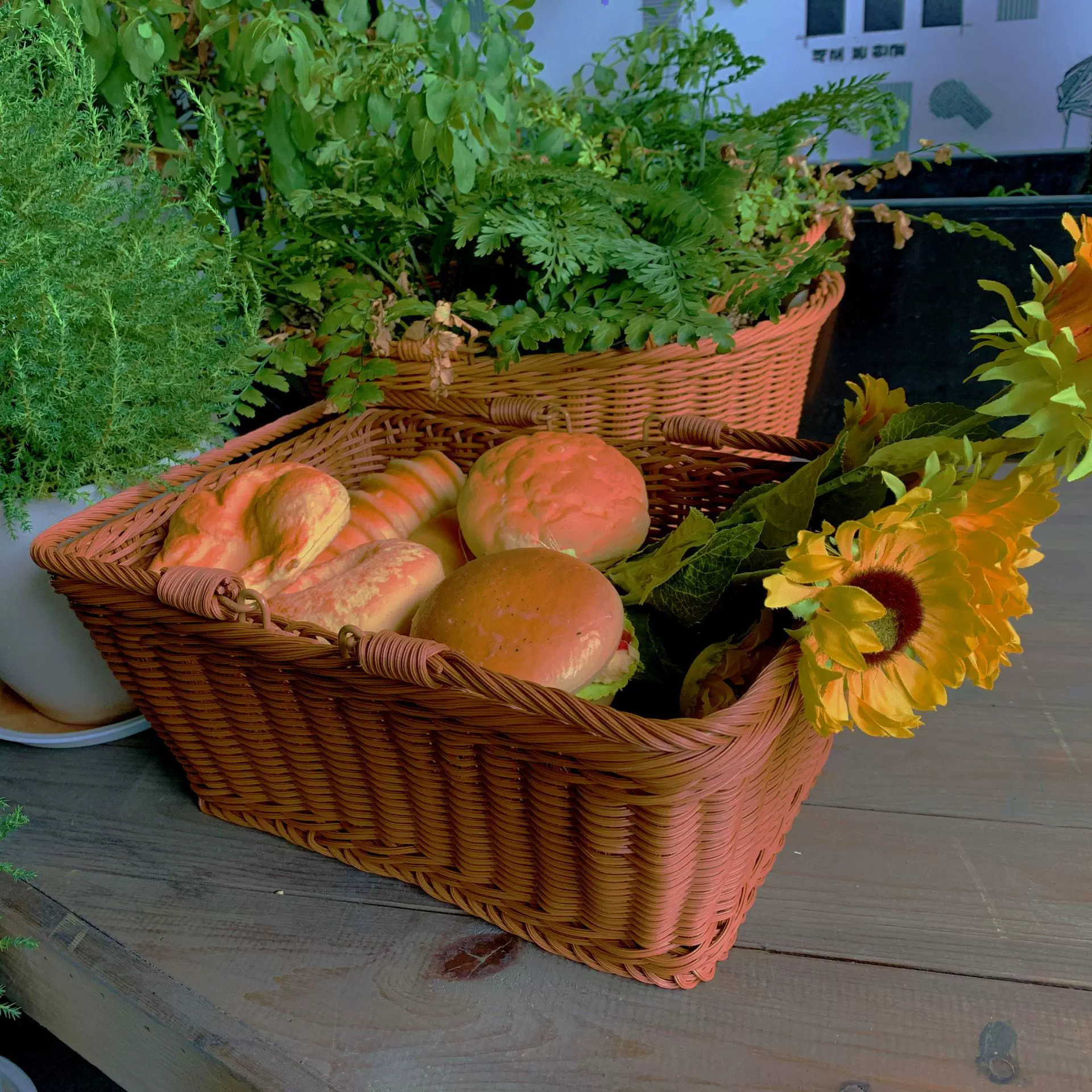 野炊PP仿藤大容量可水洗可防尘可降解环保级野餐篮收纳篮家用