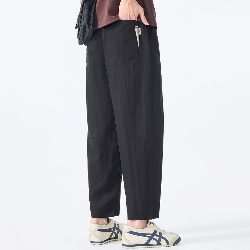 2026 Summer New Style Lyocell Ice Silk Breathable Men's Loose Nine-Point Pants Casual Drapey Straight-Leg Pants