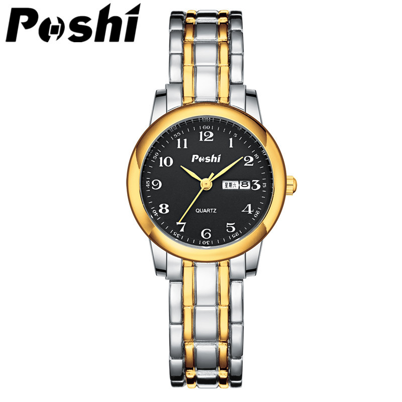 Poshi reloj de mujer nueva moda correa de acero inoxidable doble calendario reloj de mujer reloj de cuarzo venta al por mayor entrega de una pieza