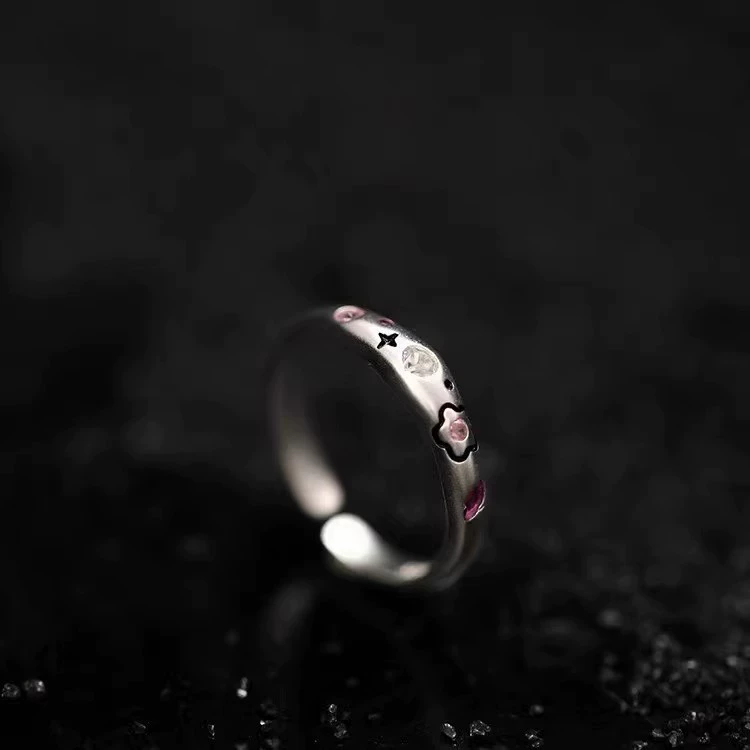 Серебряный браслет, расписное креативное дизайнерское кольцо с цветочным узором