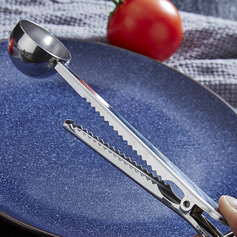 Stainless Steel Coffee Milk Powder 2-in-1 Baking Bag Sealing Clip With Measuring Spoon_voghion.com
