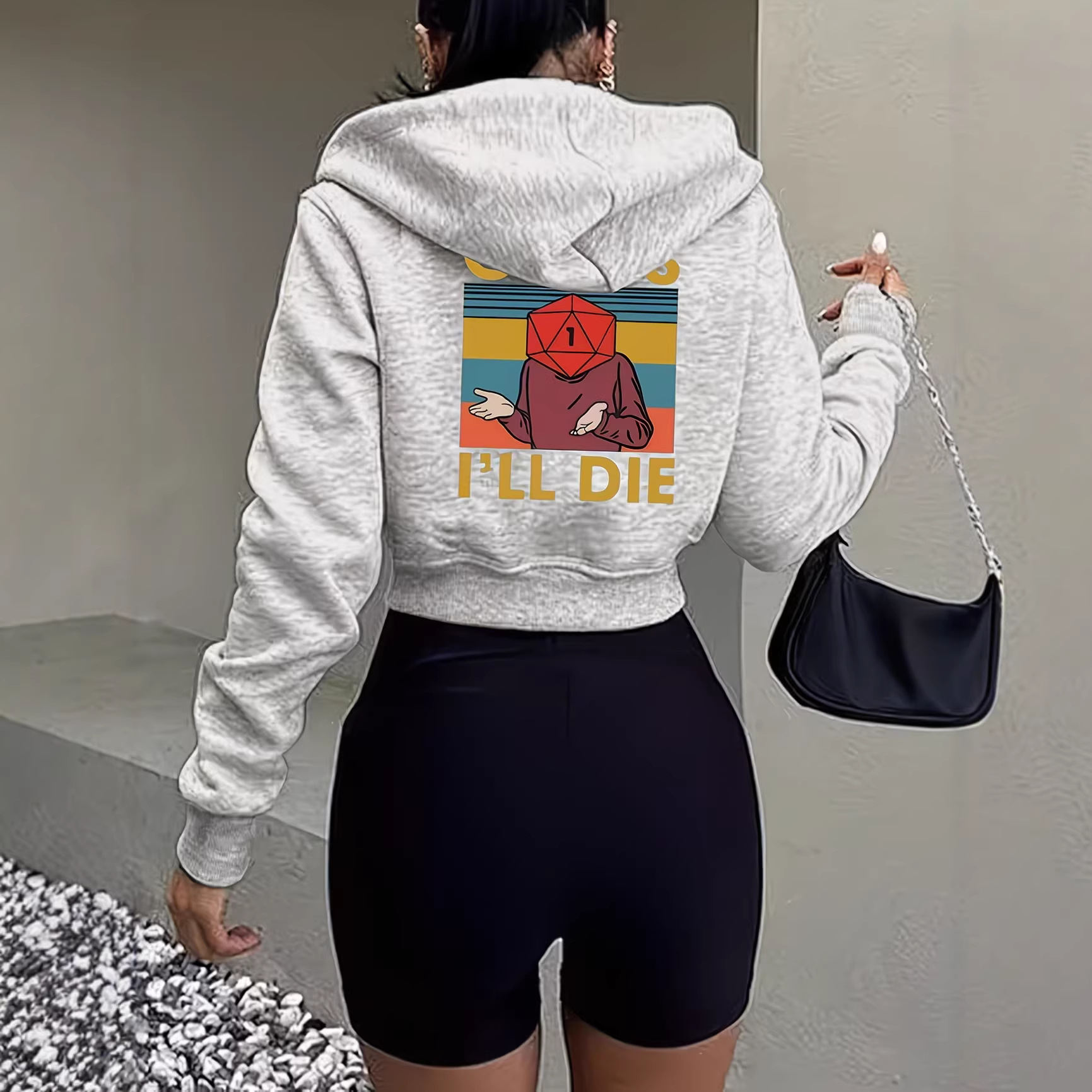 Women's Autumn/Winter Hooded Jacket Long Sleeved Zipper Short Creative Print Sweatshirt For Fashion_voghion.com