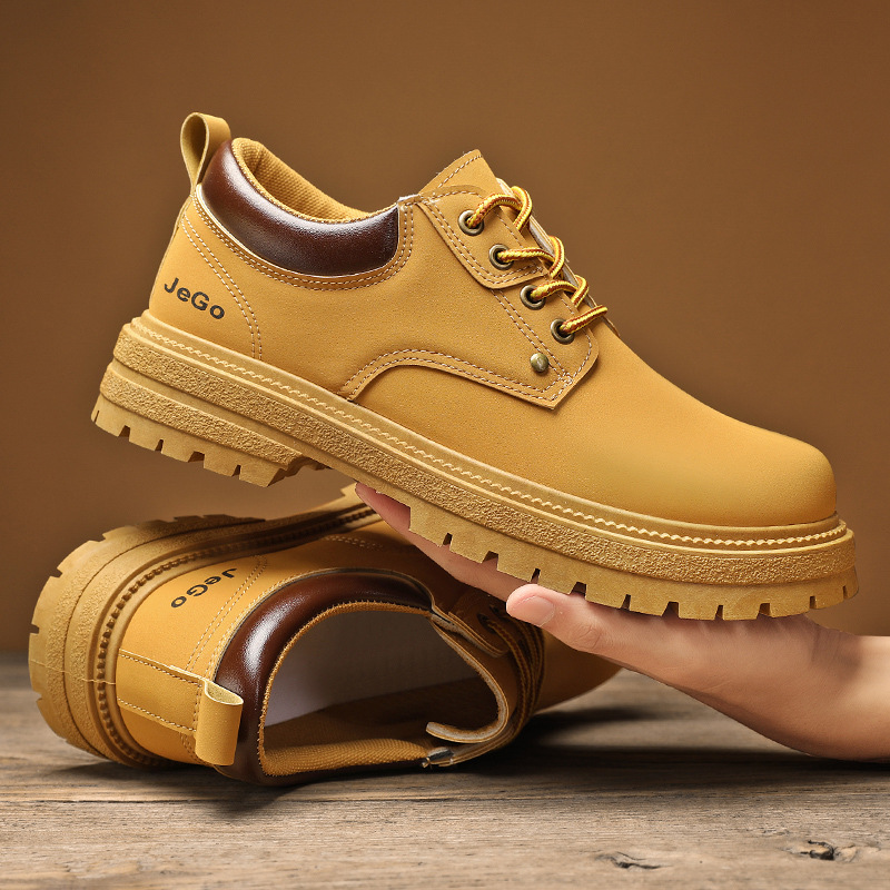 小皮鞋劳保男夏季复古低帮马丁鞋男款踢不烂大黄靴防滑耐磨工装鞋
