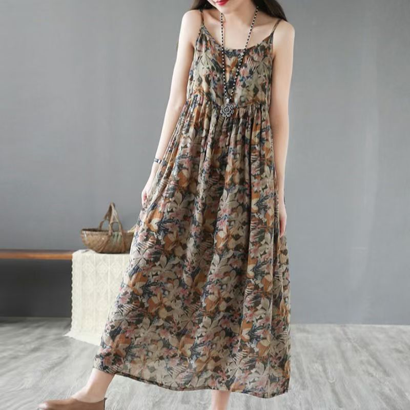 Cross-border wholesale high-end suspenders French slim hanging dress floral waist vest women's long skirt