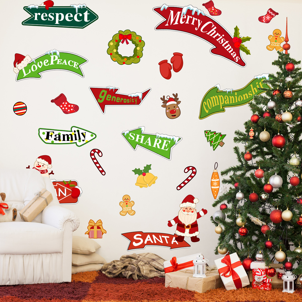 Kerst muursticker met kerstman en sneeuwpop voor woonkamer_voghion.com