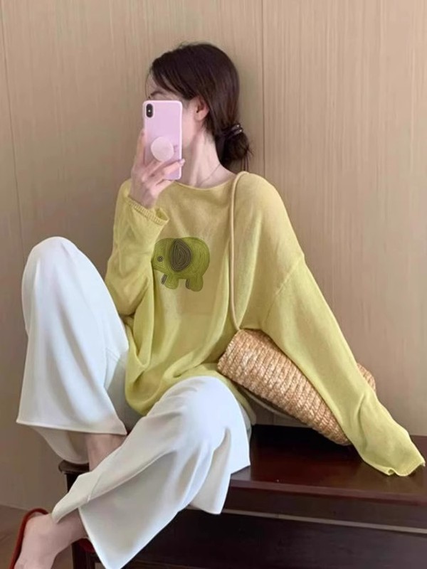 洋气减龄漂亮黄色绿小象罩衫女2025夏季新款独特别致流行大码上衣|undefined