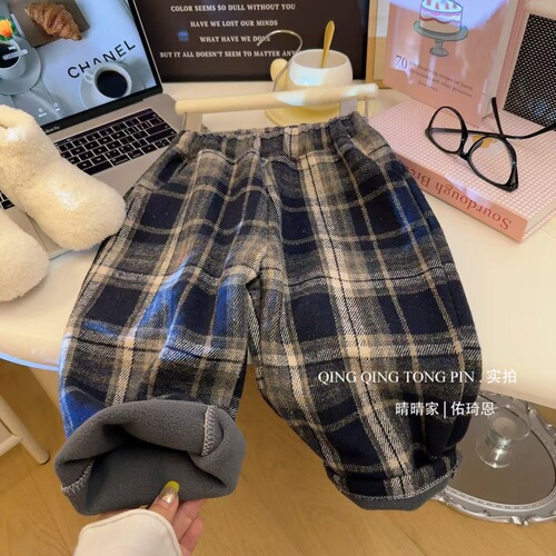 2025 New Trendy Fashion Children's Fleece Pants, Versatile Straight Leg Pants, Fleece Lined and Thickened, Korean Style, Casual and Versatile