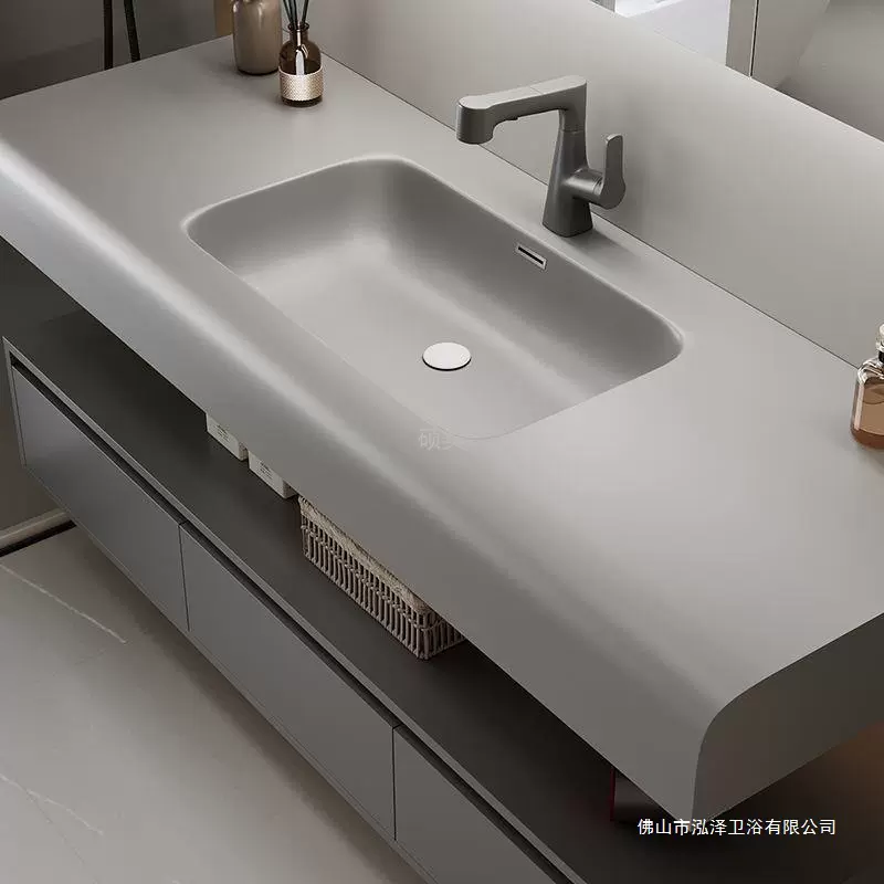 网红轻奢风2024新款浴室柜组合可丽耐一体盆卫生间洗漱台洗脸简约