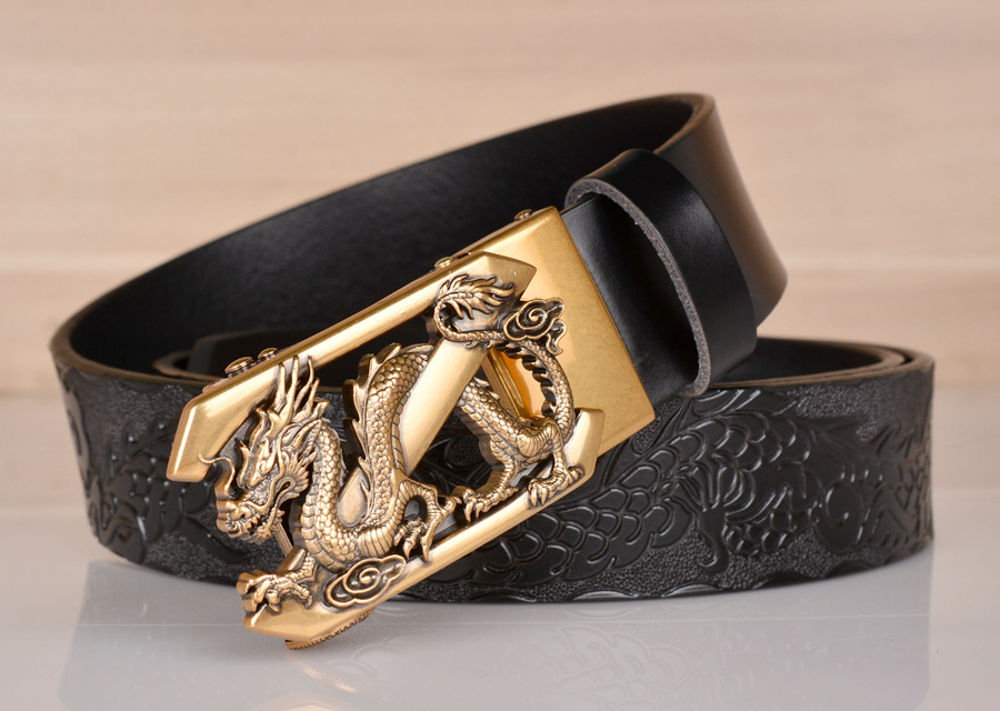 Mens Genuine Leather Belt Designer Dragon Z Buckle Cowboy