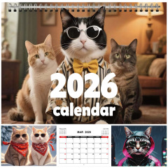 外贸跨境爆品代贴标2026Calendar 时尚猫咪日历合集线圈台历挂历
