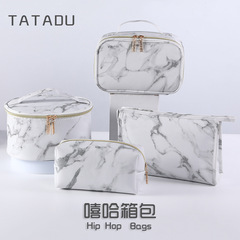 European and American new PU leather cosmetic bag for women, cosmetic and small item storage, hand-held bag, portable and fashionable, marble texture bag