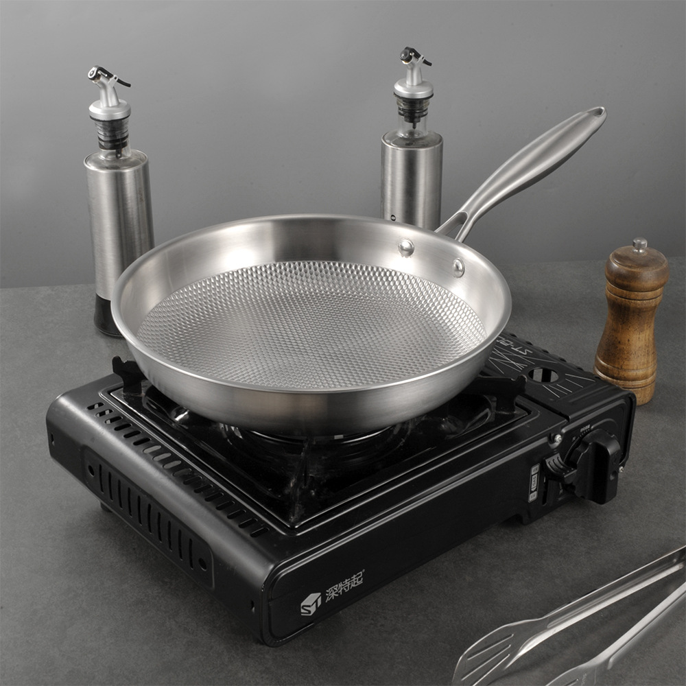 Grado transfronterizo de alimentos 304 acero inoxidable fondo plano inadherente grasa sin recubrimiento horno electromagnético de gas general