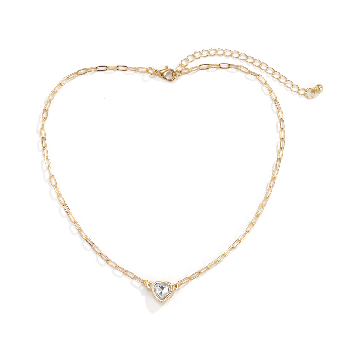 Retro Simple Heart-shaped Glass Rhinestone Single Layer Clavicle Chain Alloy Geometric Hollow Metal Chain Necklace display picture 12