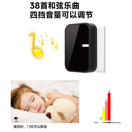 Cross-border hot sale  new pure black self-generating wireless doorbell battery-free waterproof 200 meters ultra-long distance