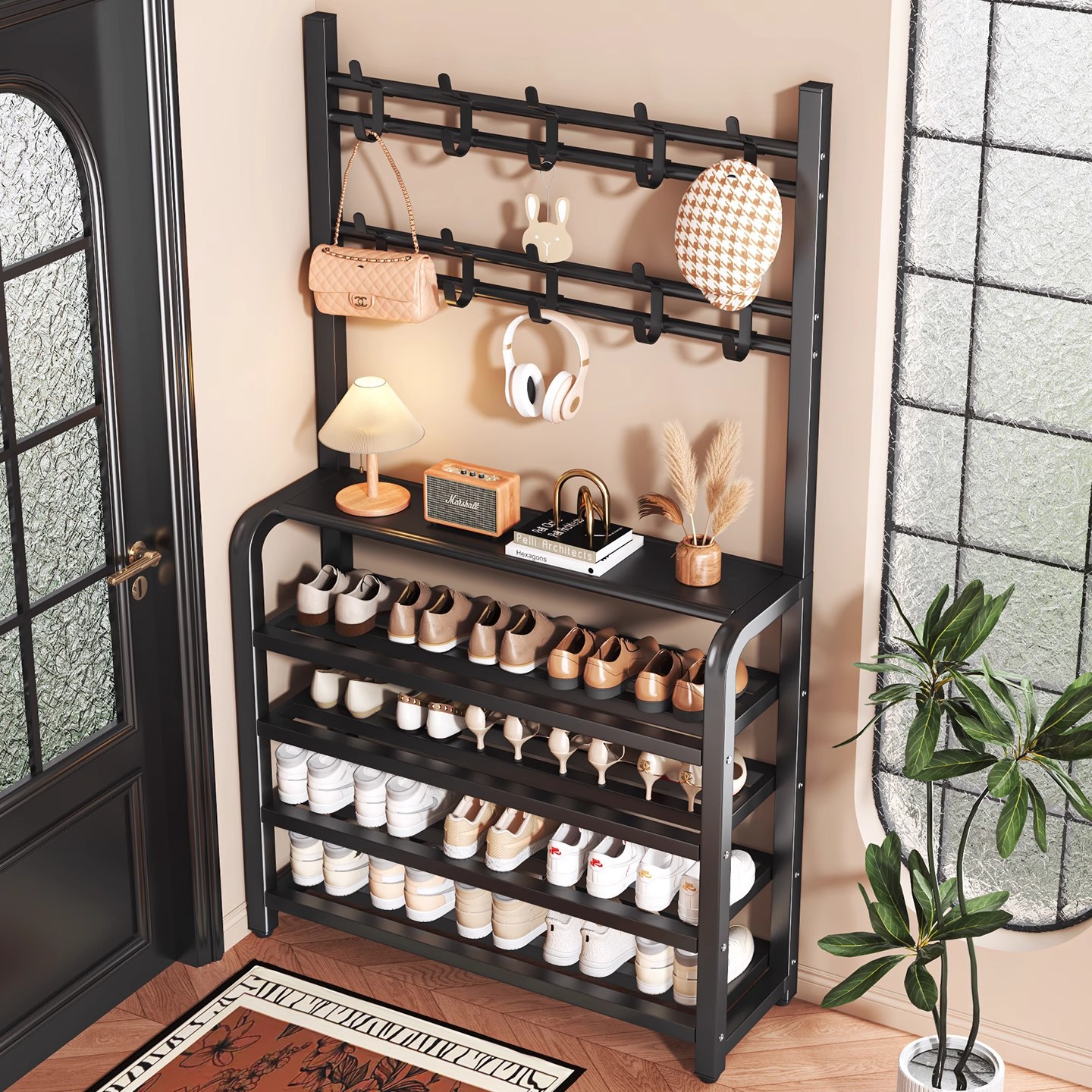 Shoe Rack Multi-Layer Household Door Storage Rack Entry Door Rental Room Clothes Hanger Integrated Simple Door Coat Rack