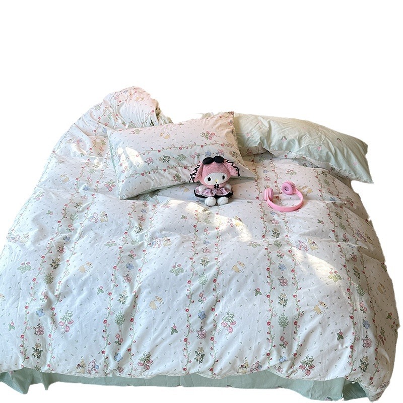 Xiaokaba algodón fresco de cuatro piezas, sábanas de algodón, ropa de cama de tres piezas para estudiantes.