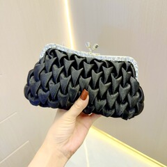 新款跨境名媛晚宴包氣質手拿包水鑽綢緞宴會包新娘手抓包伴娘包包