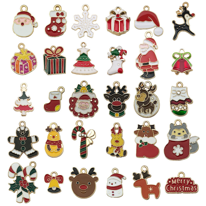 30種類のクリスマスツリーを混ぜた老人雪花ヘラジカ滴油合金ペンダント手作りdiyペンダントアクセサリー|undefined