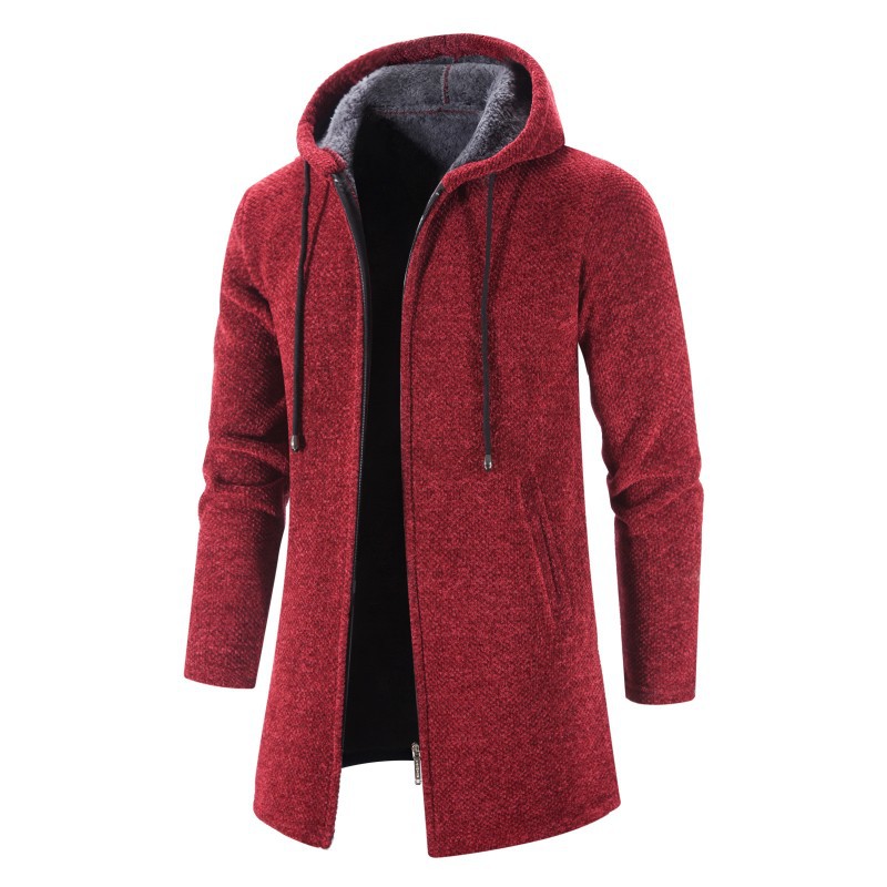 Comercio exterior transfronterizo 2021 otoño nueva ropa de hombre forrada de lana engrosada suéter de chenilla gabardina Abrigo con capucha de longitud media