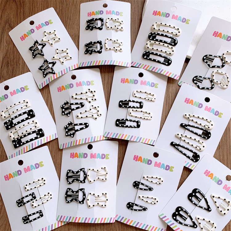 黑白色圓點五角星兒童髮夾甜美少女劉海夾側邊夾寶寶碎發BB夾發卡