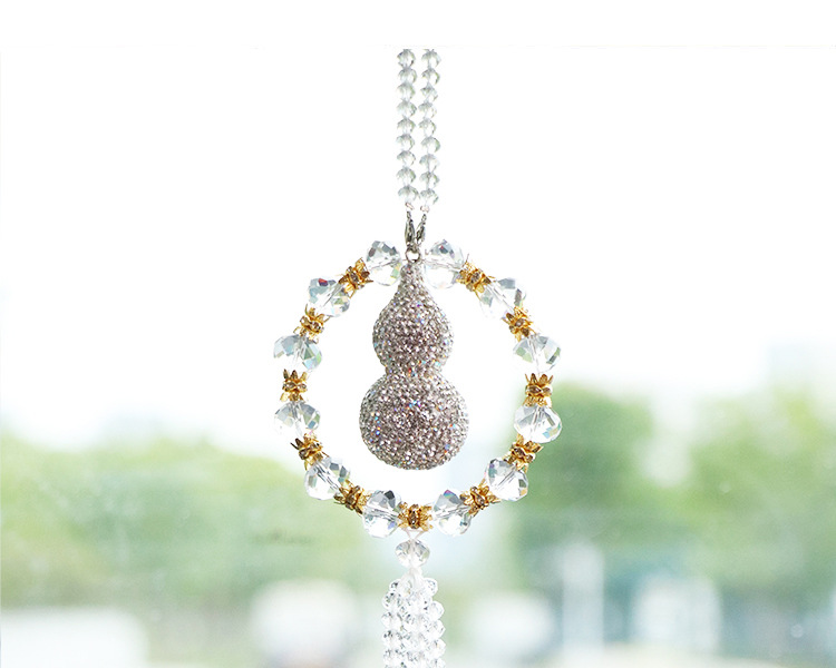 2026 New Model Diamond-Encrusted Gourd Car Hanging Ornament, High-End Light Luxury, Safe Journey Car Rearview Mirror Pendant for Women