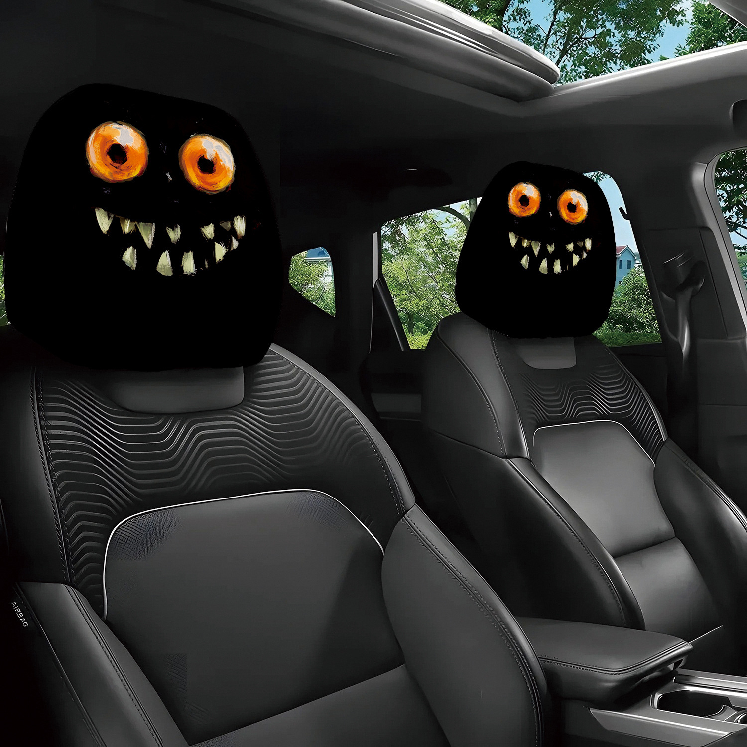 Cross-Border Foreign Trade Double-Sided Printing Car Headrest Cover Halloween Pumpkin Skull Spoof Universal Car Decorative Pillow Cover