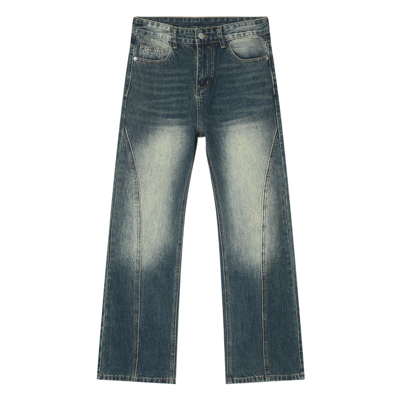 Mtlclothes ropa de Hombre | 2023 cuatro estaciones nueva recta suelta Hong Kong estilo retro apenado costura jeans