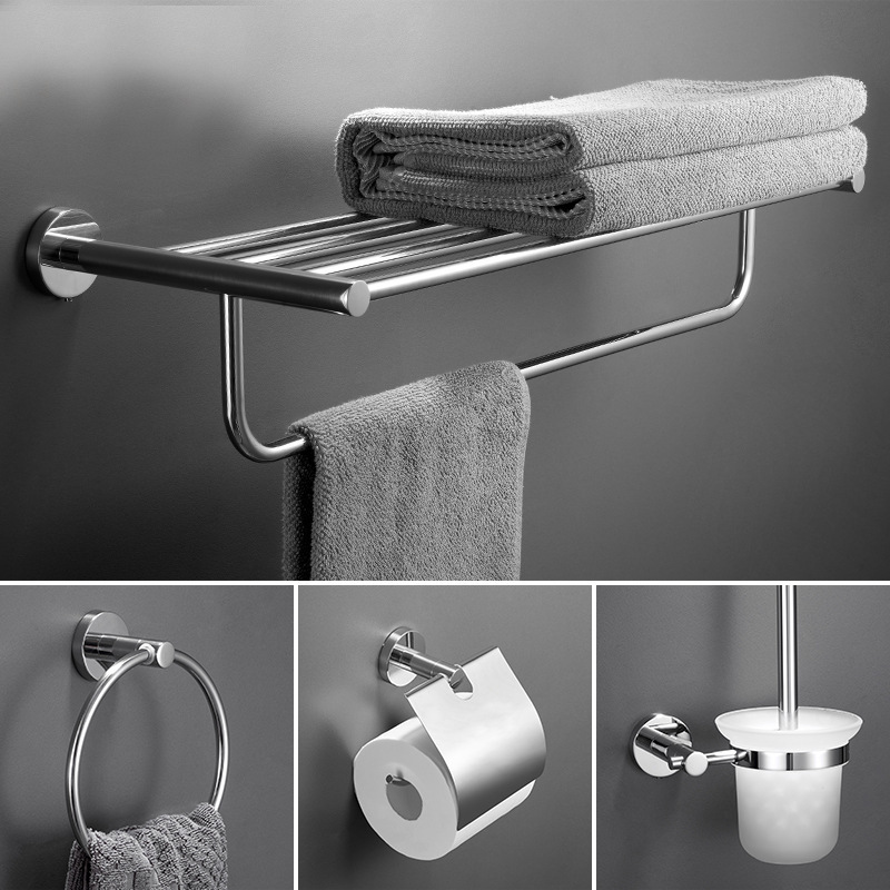 Towel Rack 304 Stainless Steel Bath Towel Rack Bathroom Storage Rack No-Drill Wall-Mounted Towel Bar Modern Minimalist Style