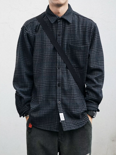 Japanese Retro Workwear Plaid Shirt for Men - Spring and Autumn Season Long-Sleeve Trendy Loose Streetwear Brand Versatile Casual Collarless Jacket