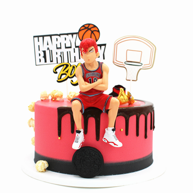 Basketball Slam Dunk Master Cake Decoration Ornaments Boys Basketball Shoes Basketball Frame Football Birthday Cake Plug-in Card