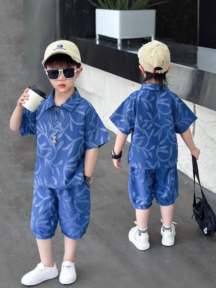 Conjunto de Verano para Niños 8100, Nueva Moda 2026, Ropa de Verano Infantil, Conjunto de Dos Piezas con Manga Corta Jacquard, Estilo Moderno para Niños