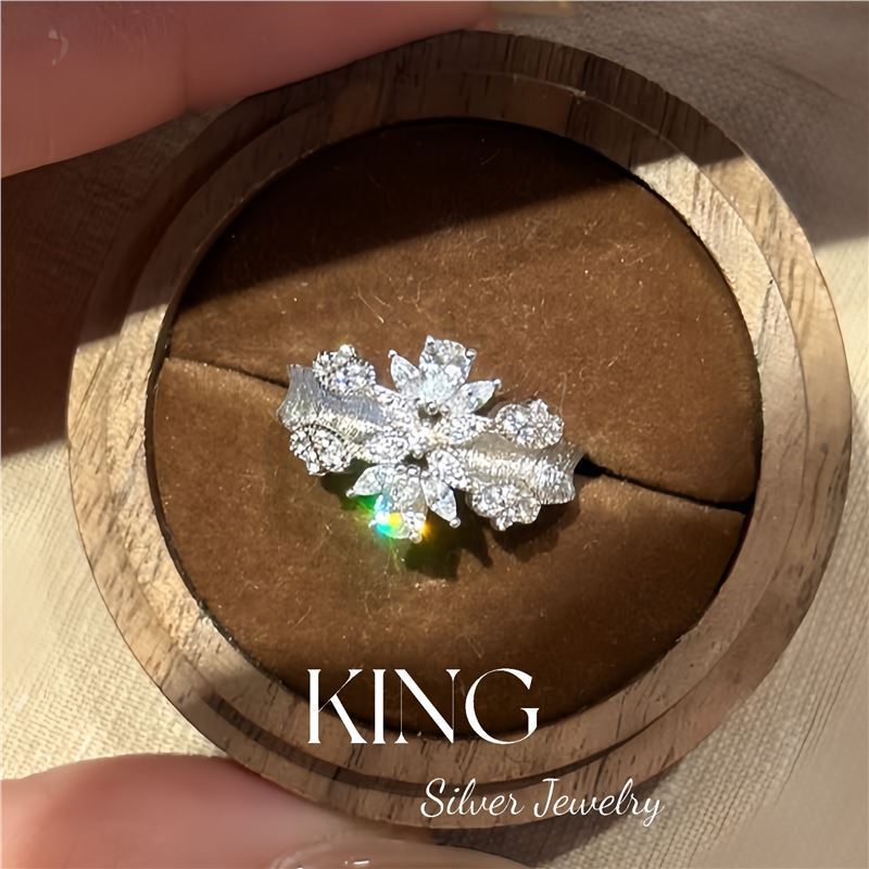 蕾丝星辰 | S925银镀金拉丝镶钻复古时尚高级感气质百搭纯银戒指|undefined