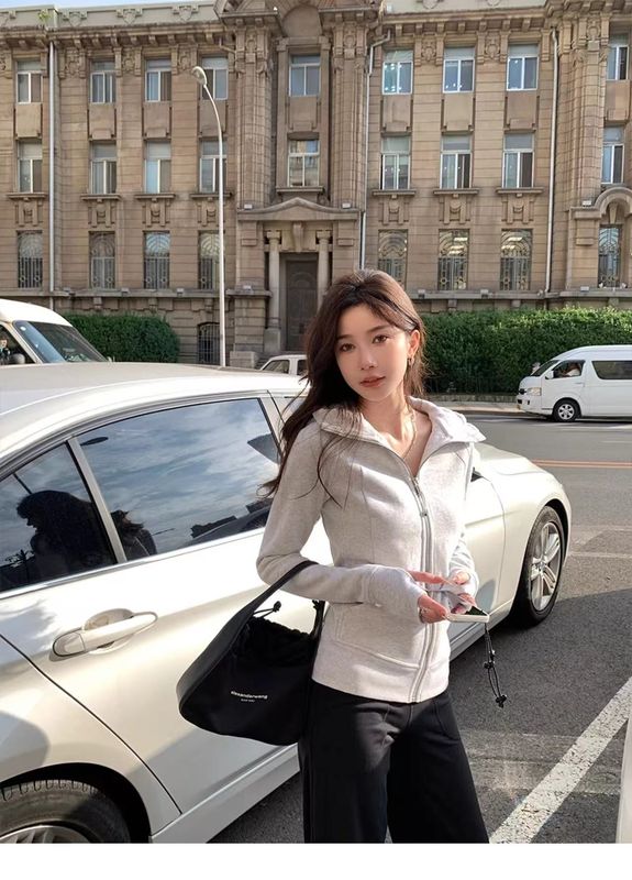 修身卫衣外套女款收腰开衫秋季2025连帽新款穿搭上衣运动女装短款|undefined