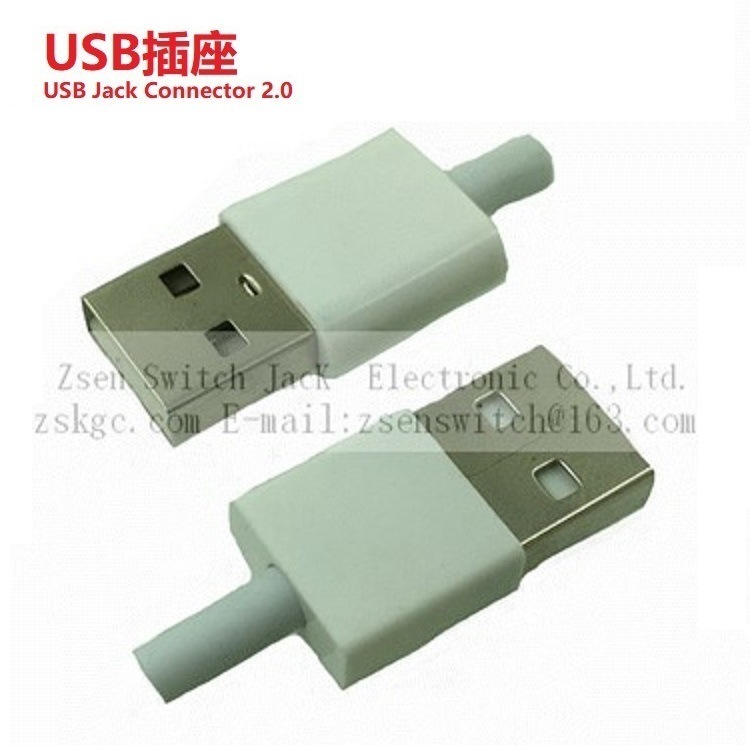 USB插头带塑胶壳体,USB公头带塑胶套管,USB母头带塑胶套