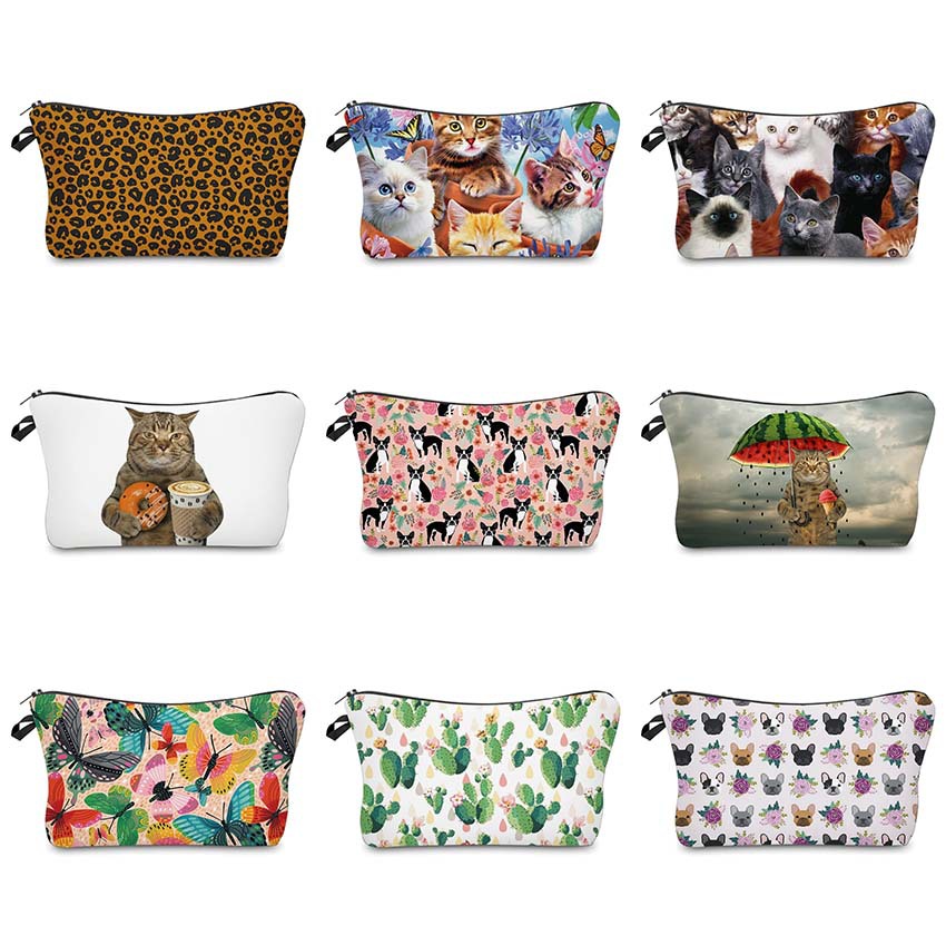 Transfronterizo Amazon nuevo animal flor lino bolsa de maquillaje bolsa de almacenamiento lino bolsa de cremallera impermeable