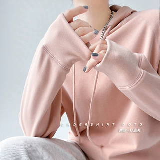 百搭卫衣马卡龙色系日常通勤卫衣女2024秋季新款上衣带帽厚款上衣