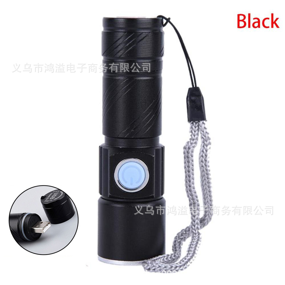 Nueva mini linterna portátil compacta y práctica con zoom telescópico LED recargable por USB con zoom óptico al por mayor.