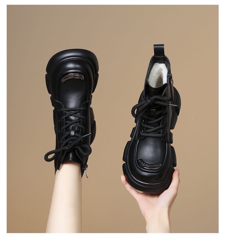 Fur integrated snow boots women's winter leather wool cotton boots thick-soled Martin boots women's short boots thickened warm cotton boots_voghion.com