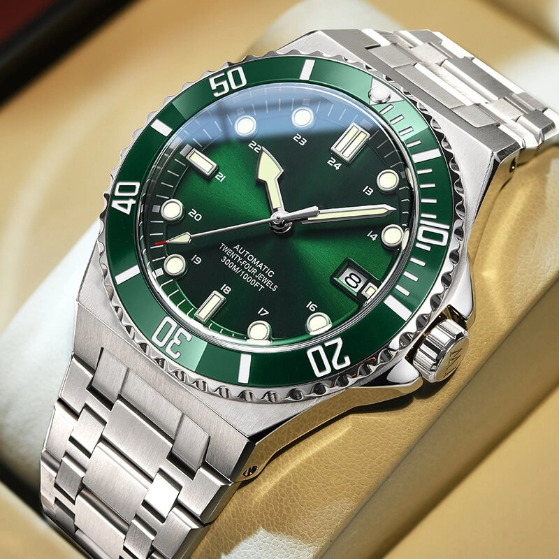 OEM潜水手表设计定制加工贴牌换LOGO日本机芯自动机械緑水鬼男表