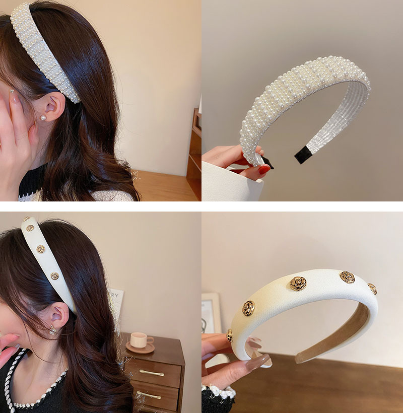 Women'S Gender Fashion Geometric Cloth Inlay Artificial Pearls Hair Band