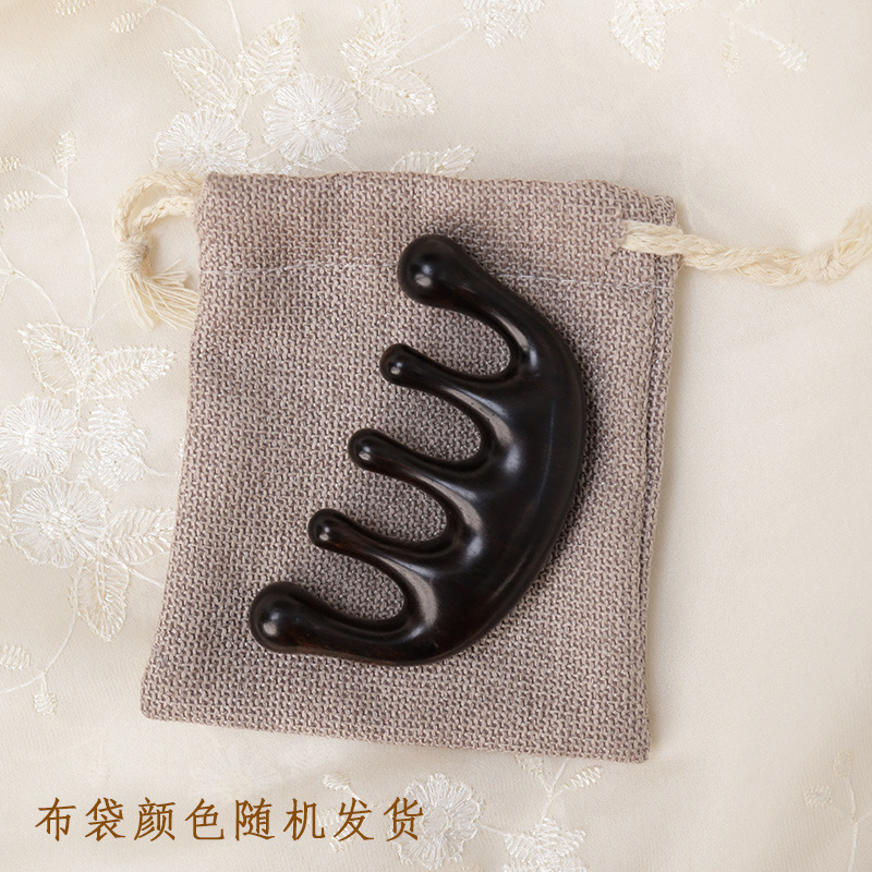 紫光檀嵌铜丝按摩梳头部经络梳子刮痧梳头皮男女大宽齿圆头梳|undefined