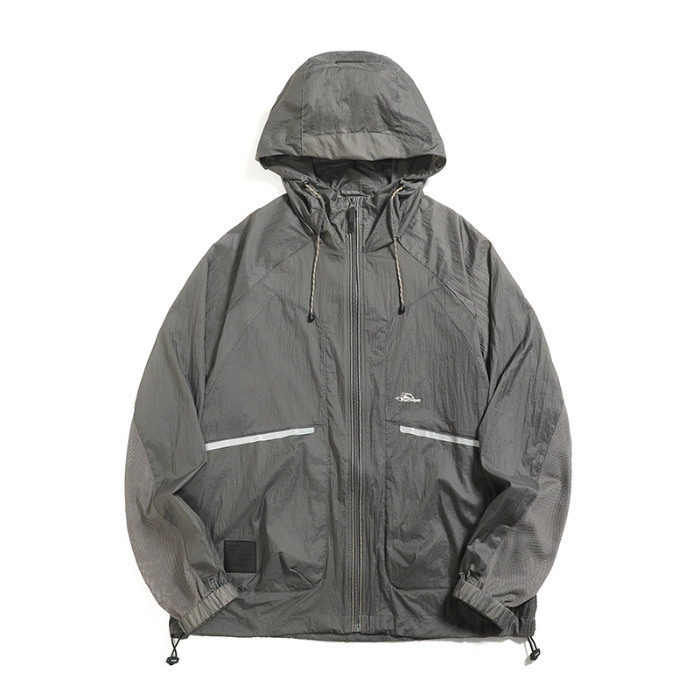 UPF50 + ropa de protección solar anti-UV para hombres al aire libre hielo sombrilla ropa de pesca abrigo abrigo de piel gris grueso superior