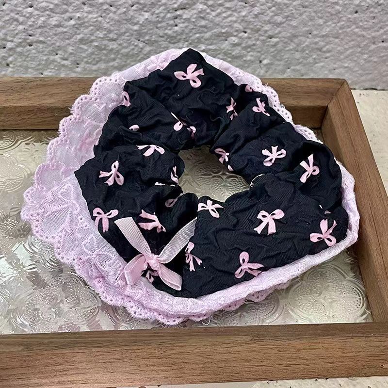 50＃黑底粉蕾丝蝴蝶结
