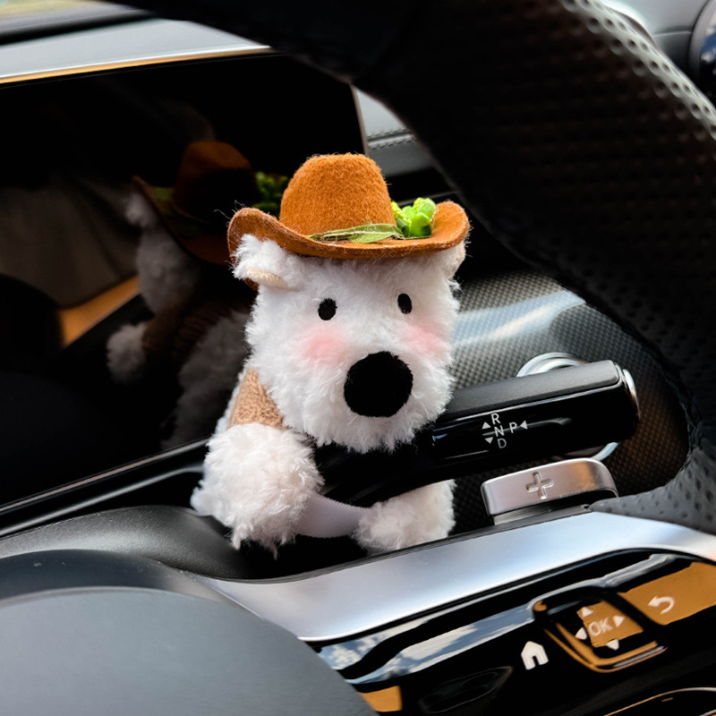 West Highland Car Car Bloque decorativo Luz de giro Muñeca de cachorro Limpiaparabrisas Muñeca Decoración de archivo de muñeca Dibujos animados femeninos